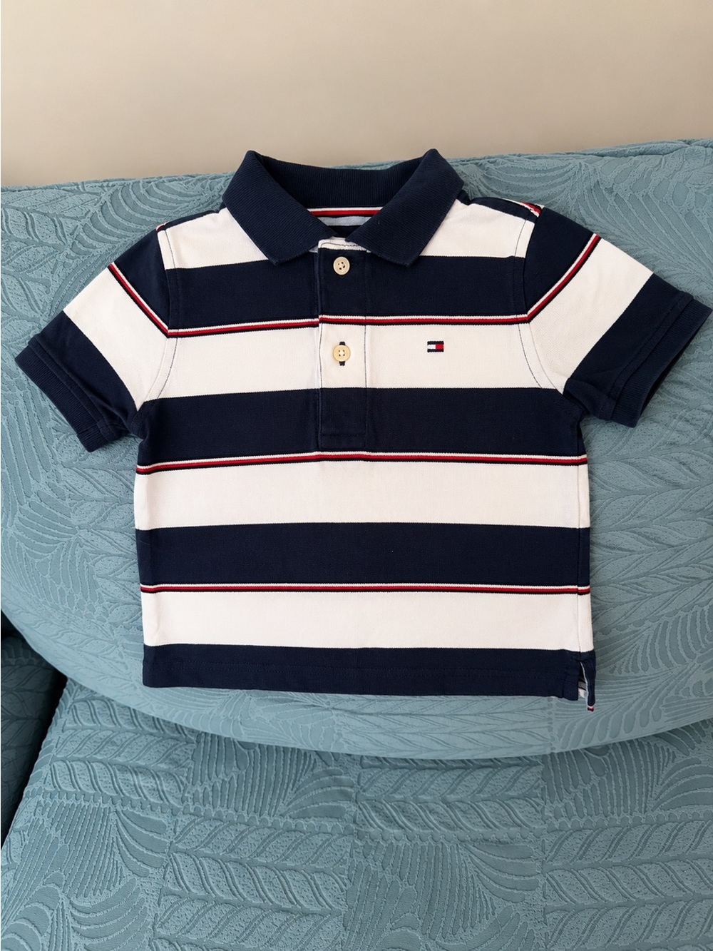 Tommy Hilfiger Boys Navy, White & Red Striped Polo